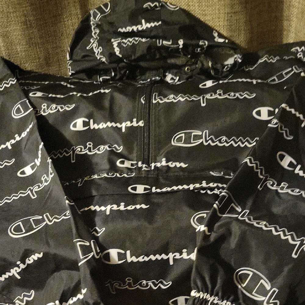 Champion Logo Print Black Jacket